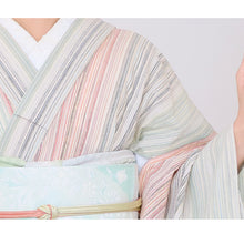 画像をギャラリービューアに読み込む, 洗える着物 阿波しじら 【生成地に若葉と藍と朱のトリコロール】 13m しじら織 No,H59 しじら織 反物 夏着物 単衣着物 ゆかた 木綿 フルオーダー お仕立て 普段着 湯通し済み 着付け 着物 浴衣 和装 レディース メンズ 家庭洗濯可 白 ホワイト