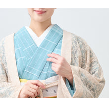 画像をギャラリービューアに読み込む, 洗える着物 阿波しじら織り【涼やか青磁に白格子】 13m No,H62 コットン フルオーダー お仕立て可