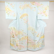 画像をギャラリービューアに読み込む, 仮絵羽 訪問着 吉祥文 雪輪地紙に花々松竹梅 フォーマル 水色 和装 きもの 袷正絹着物 HA9-13