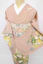 画像をギャラリービューアに読み込む, 【仮絵羽】訪問着 色紙に咲き誇る花々文 作家物 ピンク フォーマル 準礼装 和装 袷正絹着物 HM4-3