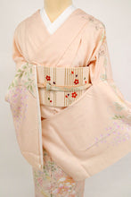 画像をギャラリービューアに読み込む, 仮絵羽 訪問着 蘭に麗しの花々模様 フォーマル 略礼装 淡いピンク 和装きもの 袷正絹着物 HM9-14