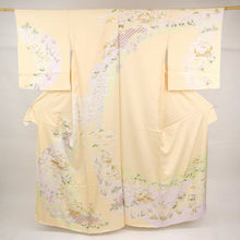 画像をギャラリービューアに読み込む, 仮絵羽 訪問着 籬に麗しの花々模様 フォーマル 黄色 薄香色 和装きもの 袷正絹着物 HY9-15