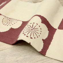 画像をギャラリービューアに読み込む, 【新品】 半幅帯 『ひでや工房』 四季花市松柄 ウサギ アイボリー 小豆色 褐色 長さ400cm 帯巾16cm 綿100% リバーシブル 半巾帯