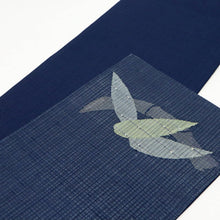 画像をギャラリービューアに読み込む, 【新品】 半幅帯 『おび工房』手織細帯 笹露 ネイビー 長さ400cm 帯巾17.5cm 正絹 半巾帯 K24-58