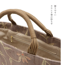 画像をギャラリービューアに読み込む, オリジナル リメイク和装バッグ 唐草 着物生地 くすみカラー 紫 大容量 日本製 ハンドバッグ