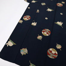 画像をギャラリービューアに読み込む, 【中古】長尺 単衣 小紋 懐かしの玩具 サイコロ手毬狛犬 濃紺 カジュアル 作家落款有 身丈166.5cm 裄丈71cm 正絹着物 KA6-3