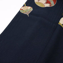 画像をギャラリービューアに読み込む, 【中古】長尺 単衣 小紋 懐かしの玩具 サイコロ手毬狛犬 濃紺 カジュアル 作家落款有 身丈166.5cm 裄丈71cm 正絹着物 KA6-3