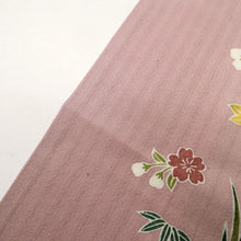 画像をギャラリービューアに読み込む, 【中古】長尺 単衣 縦のラインぼかしに植物花模様 カジュアル 紅藤白 身丈168cm 裄丈70cm 和装 正絹着物 KP4-33 lsize トールサイズ