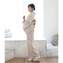 画像をギャラリービューアに読み込む, 洗える着物 阿波しじら【 生成絣にざっくり赤黄格子 】 No,77 女性用 13m しじら織 反物 夏着物 単衣着物 ゆかた 木綿 フルオーダー お仕立て 普段着 湯通し済み 着付け 着物 浴衣 和装 レディース 家庭洗濯可