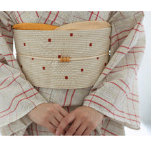 画像をギャラリービューアに読み込む, 洗える着物 阿波しじら【 生成絣にざっくり赤黄格子 】 No,77 女性用 13m しじら織 反物 夏着物 単衣着物 ゆかた 木綿 フルオーダー お仕立て 普段着 湯通し済み 着付け 着物 浴衣 和装 レディース 家庭洗濯可