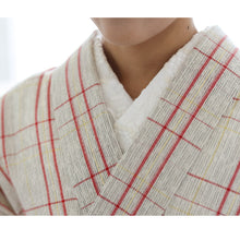 画像をギャラリービューアに読み込む, 洗える着物 阿波しじら【 生成絣にざっくり赤黄格子 】 No,77 女性用 13m しじら織 反物 夏着物 単衣着物 ゆかた 木綿 フルオーダー お仕立て 普段着 湯通し済み 着付け 着物 浴衣 和装 レディース 家庭洗濯可