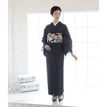 画像をギャラリービューアに読み込む, 洗える着物 阿波しじら【 黒に極細白縞 】 No,101BK 13m 女性用 しじら織 反物 夏着物 単衣着物 ゆかた 木綿 フルオーダー お仕立て 普段着 湯通し済み 着付け 着物 浴衣 和装 レディース 家庭洗濯可