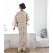 画像をギャラリービューアに読み込む, 洗える着物 阿波しじら【 生成絣にざっくり赤黄格子 】 No,77 女性用 13m しじら織 反物 夏着物 単衣着物 ゆかた 木綿 フルオーダー お仕立て 普段着 湯通し済み 着付け 着物 浴衣 和装 レディース 家庭洗濯可