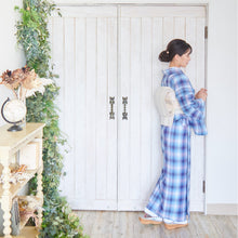 画像をギャラリービューアに読み込む, 洗える着物 阿波しじら グラデーションチェック 桔梗 チェック 2色 13m 女性用 しじら織 夏着物 ゆかた 木綿 お仕立て可 数量限定 普段着 湯通し済み 着付け 着物 浴衣 和装 日本製 D10