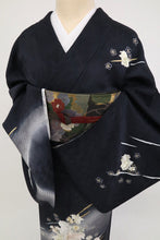 画像をギャラリービューアに読み込む, 【中古】長尺 極上刺繍 付下げ 舞う蘭花模様 伊と幸 フォーマル 薄黒 身丈174.5cm 裄丈71cm 和装 きもの 袷正絹着物 SB2-17 lsize トールサイズ