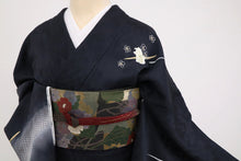 画像をギャラリービューアに読み込む, 【中古】長尺 極上刺繍 付下げ 舞う蘭花模様 伊と幸 フォーマル 薄黒 身丈174.5cm 裄丈71cm 和装 きもの 袷正絹着物 SB2-17 lsize トールサイズ