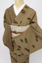 画像をギャラリービューアに読み込む, 【未使用品】長尺『撫松庵』洗える♪単衣着物 カジュアル 付下げ 竹縞に雀 身丈166.5cm 裄丈68cm 化繊 SC9-2