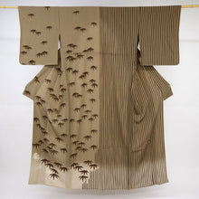 画像をギャラリービューアに読み込む, 【未使用品】長尺『撫松庵』洗える♪単衣着物 カジュアル 付下げ 竹縞に雀 身丈166.5cm 裄丈68cm 化繊 SC9-2