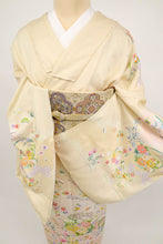 画像をギャラリービューアに読み込む, 仮絵羽 訪問着 吉祥文松竹梅華麗なる花々 フォーマル 淡い肌色 和装 きもの 袷正絹着物 SY9-14