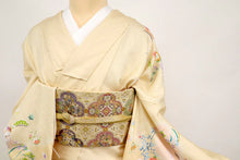 画像をギャラリービューアに読み込む, 仮絵羽 訪問着 吉祥文松竹梅華麗なる花々 フォーマル 淡い肌色 和装 きもの 袷正絹着物 SY9-14