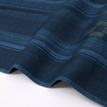 画像をギャラリービューアに読み込む, 【中古】長尺 単衣 紬 細やか縞に絣模様 濃淡紺色 カジュアル 身丈165.5cm 裄丈68cm 単衣着物 TA5-12