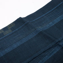 画像をギャラリービューアに読み込む, 【中古】長尺 単衣 紬 細やか縞に絣模様 濃淡紺色 カジュアル 身丈165.5cm 裄丈68cm 単衣着物 TA5-12