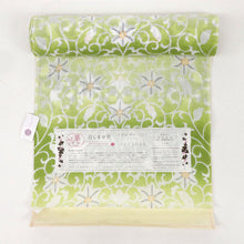 画像をギャラリービューアに読み込む, 【新品】 反物 『召しませ華』綿麻『近江ちぢみ』花唐草 カジュアル ピスタチオ 黄緑 グリーン 麻85% 綿15% 長さ12.5cm 反巾39cm 日本製 夏着物 きもの 和装 反24-21