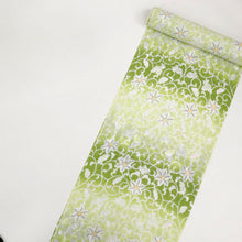 画像をギャラリービューアに読み込む, 【新品】 反物 『召しませ華』綿麻『近江ちぢみ』花唐草 カジュアル ピスタチオ 黄緑 グリーン 麻85% 綿15% 長さ12.5cm 反巾39cm 日本製 夏着物 きもの 和装 反24-21