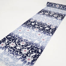 画像をギャラリービューアに読み込む, 【新品】 反物 『召しませ華』綿麻『近江ちぢみ』花唐草 黒紺×水色 麻85% 綿15% 長さ12.5cm 反巾39cm 日本製 夏着物 きもの 和装 反24-22