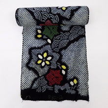 画像をギャラリービューアに読み込む, 手しぼり 浴衣反物 クレマチス桔梗青海波 濃紺 木綿 長さ11.5m 反巾36.5cm カジュアル お仕立可 夏着物 反25-115