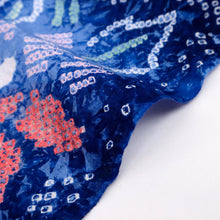 画像をギャラリービューアに読み込む, 手しぼり 浴衣反物 ゆるやか牡丹の花模様 紺色 木綿 反巾36cm カジュアル お仕立可 夏着物 反25-135