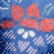 画像をギャラリービューアに読み込む, 手しぼり 浴衣反物 ゆるやか牡丹の花模様 紺色 木綿 反巾36cm カジュアル お仕立可 夏着物 反25-135