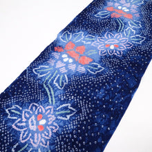 画像をギャラリービューアに読み込む, 手しぼり 浴衣反物 ゆるやか牡丹の花模様 紺色 木綿 反巾36cm カジュアル お仕立可 夏着物 反25-135