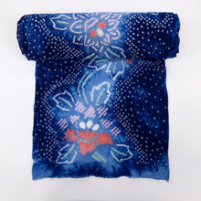 画像をギャラリービューアに読み込む, 手しぼり 浴衣反物 ゆるやか牡丹の花模様 紺色 木綿 反巾36cm カジュアル お仕立可 夏着物 反25-135