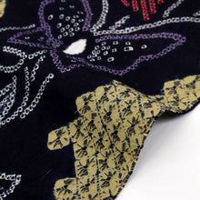 画像をギャラリービューアに読み込む, 手しぼり 浴衣反物 曲線に大小の蝶 濃紺 木綿 長さ12.2m 反巾37.5cm カジュアル お仕立可 夏着物 反25-146