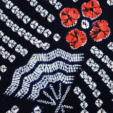 画像をギャラリービューアに読み込む, 手しぼり 浴衣反物 曲線に扇子彩りの花 濃紺 木綿 反巾36cm カジュアル お仕立可 夏着物 反25-147