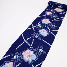 画像をギャラリービューアに読み込む, 手しぼり 浴衣反物 彩りのクレマチス花模様 紺 木綿 長さ12.6m 反巾38cm カジュアル お仕立可 夏着物 反25-148