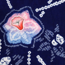 画像をギャラリービューアに読み込む, 手しぼり 浴衣反物 彩りのクレマチス花模様 紺 木綿 長さ12.6m 反巾38cm カジュアル お仕立可 夏着物 反25-148