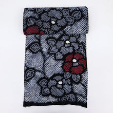 画像をギャラリービューアに読み込む, 手しぼり 浴衣反物 つばきの花模様 紺 木綿 反巾34.5cm 長さ11.3m カジュアル お仕立可 夏着物 反25-175