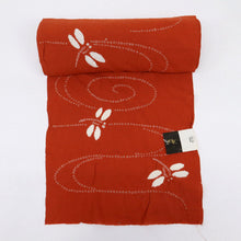 画像をギャラリービューアに読み込む, しぼり ブランド浴衣『コシノヒロコ』流水とんぼ 朱赤 木綿 反巾37cm 長さ12.7m カジュアル お仕立可 夏着物 反25-179