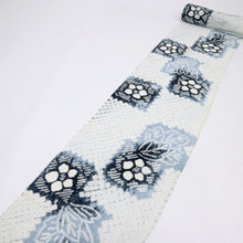 画像をギャラリービューアに読み込む, しぼり 浴衣反物 市松の花模様 灰青 木綿 反巾36cm カジュアル お仕立可 夏着物 反25-34
