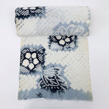 画像をギャラリービューアに読み込む, しぼり 浴衣反物 市松の花模様 灰青 木綿 反巾36cm カジュアル お仕立可 夏着物 反25-34