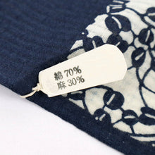 画像をギャラリービューアに読み込む, 浴衣反物『新粋染』綿麻紅梅 小紋 麻の葉に花の丸文 紺 カジュアル 綿麻着物長さ13m 反巾40cm お仕立て可 反25-44