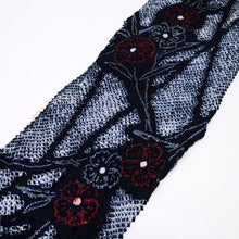 画像をギャラリービューアに読み込む, 手しぼり 浴衣反物 曲線と撫子 濃紺 カジュアル 木綿 夏着物 お仕立て可 和装 絞り きもの 反25-87