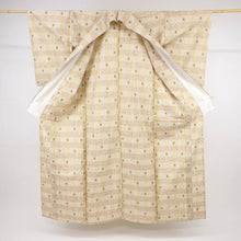 画像をギャラリービューアに読み込む, 【中古】長尺 単衣『ぜんまい紬』格子に井桁絣 砥粉色 カジュアル 身丈169.5cm 裄丈67cm 単衣着物 TY5-8