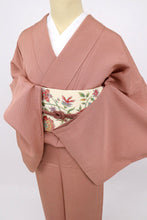 画像をギャラリービューアに読み込む, 【中古】単衣 江戸小紋 角通し 長尺 赤 無紋 作家落款有 ふだん着物洗替えに♪ カジュアル 身丈164cm 裄丈66cm 正絹 5KM14
