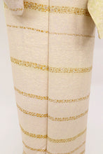 画像をギャラリービューアに読み込む, 【中古】訪問着 煌びやか横段に小さな花の刺繍 背紋有 淡黄色 身丈157cm 裄丈68.5cm msize 仕立て上がり 袷正絹着物  SY3-5
