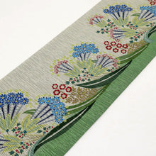 画像をギャラリービューアに読み込む, 新品 『召しませ華』 半幅帯 リバーシブル カジュアル 半巾帯 植物柄×花唐草 グレー BG8-3
