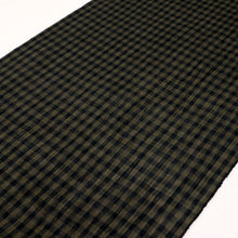 画像をギャラリービューアに読み込む, 反物 夏着物 『本場小千谷ちぢみ』 格子縞 カジュアル 普段着 キングサイズ 黒茶 麻 きもの 和装 反G2-5
