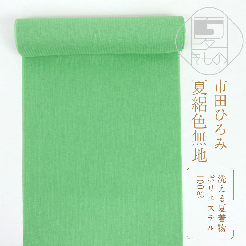 夏着物 反物 グリーン 色無地 市田ひろみ 好み 洗える 縦絽 紬 お稽古 おでかけ カジュアル 反G4-28